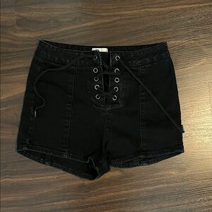 Black Lace-Up High Waist Shorts